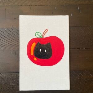 Red and Black Cat in Apple Canvas Art